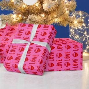 DIY Farben Erdbeere LOVE Herzen Text Höhe Pink Rot Geschenkpapier