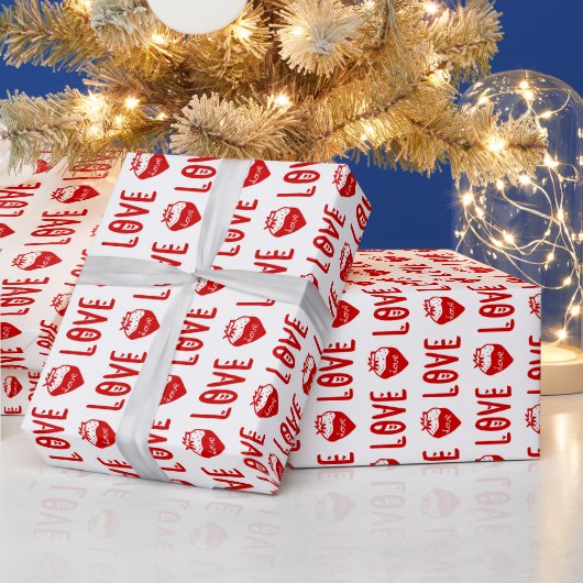 DIY Farben Erdbeere LOVE Herzen Text Weiß Rot Geschenkpapier (Feiertage)