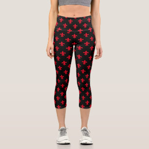 DIY-Farben Fleur de Lis Fleur de Lys Schwarz Rot Capri Leggings