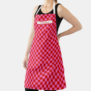 DIY-Farben Rot Heißrosa Schachbrettmuster Schürze