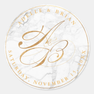 DIY-Faux-Gold-Kalligrafie-Monogramme/weißer Marmor Runder Aufkleber