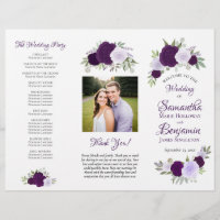 DIY Fold Lila Boho Rose Hochzeitsprogramm
