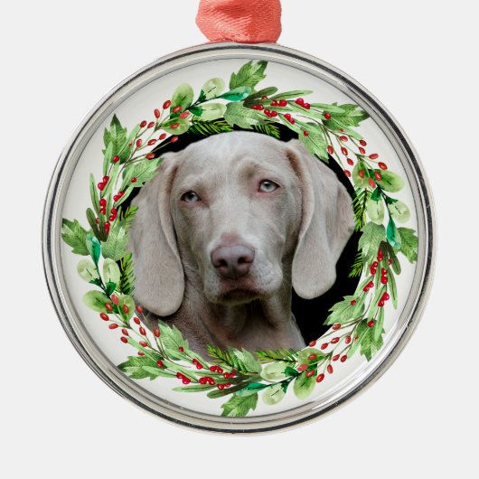 DIY Foto in Christmas Holly Border Pet Ornament Aus Metall (Vorne)