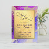 DIY Foto Lila Pink Gold Foil Hochzeit Save The Date (Stehend Vorderseite)