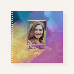 DIY-Foto/Name/Jahr/Gold Blau und Lila Kunst Notizblock