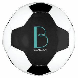 DIY großes Monogramm & Name, Türkis/Weiße Schrift, Fußball