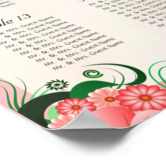 DIY Hibiskus Pink 15 Hochzeitstische Sitzkarten Poster (Ecke)