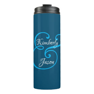 DIY His/Her Script Names Sky Blue/White Ocean Blue Thermosbecher