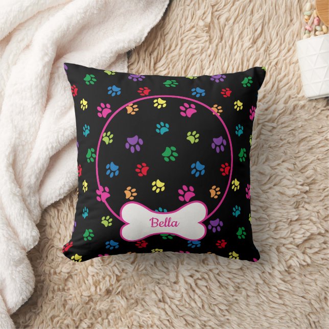 DIY Hund Foto Circle Name Knochen farbige Paws Sch Kissen (Decke)