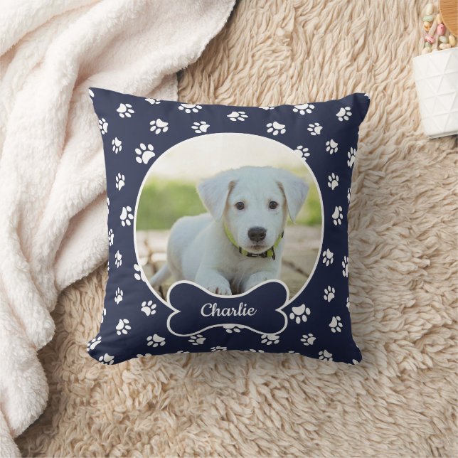 DIY Hund Foto Circle Name Knochen Weiße Pfoten Mar Kissen (Decke)