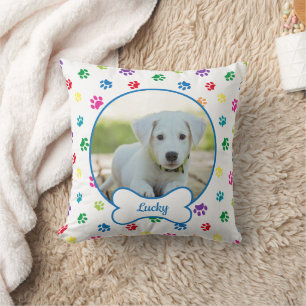 DIY-Hundefoto-Kreis Name Knochen Bunte Pfotenabdrü Kissen