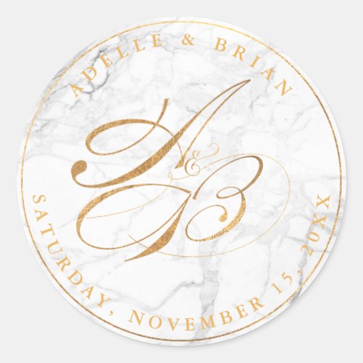 DIY-Imitate Goldkalligraphie Monogramme/Weißmarmor Runder Aufkleber (Vorderseite)