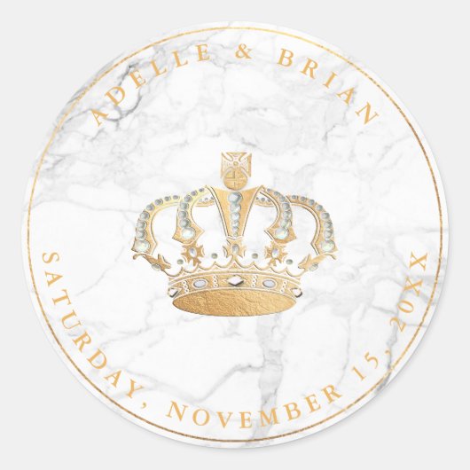 DIY Imitate Goldkrone mit Perle+Marmor Runder Aufkleber (Vorderseite)