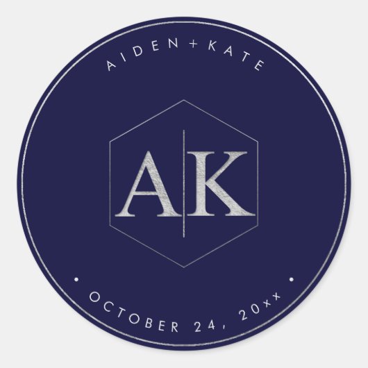 DIY Imitats Silver Monogram Runder Aufkleber (Vorderseite)