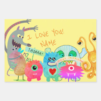 DIY INDIVIDUELLE NAME HAPPY MONSTER GIFT WRAPPING GESCHENKPAPIER SET
