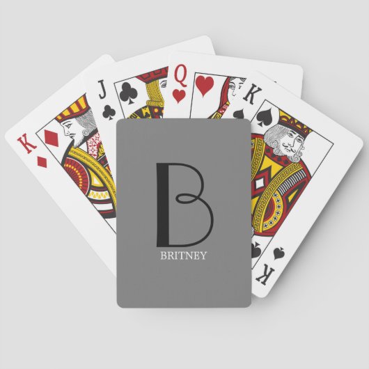 DIY Large Monogram & Name Black/White Text, Grau Spielkarten (Rückseite)