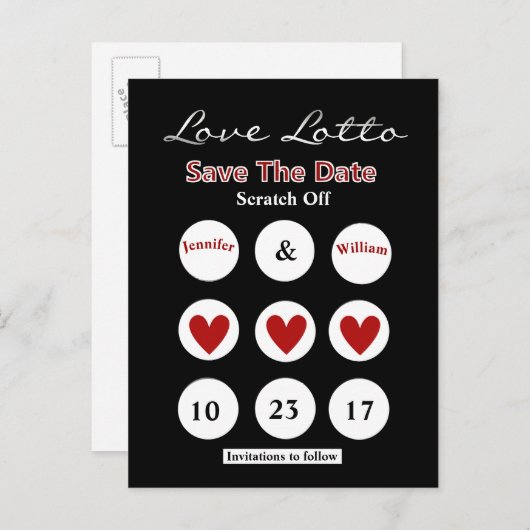DIY Lotto Scratch Off Save the Date Postkarte (Vorne/Hinten)