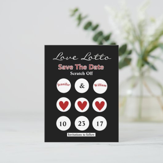 DIY Lotto Scratch Off Save the Date Postkarte (Stehend Vorderseite)
