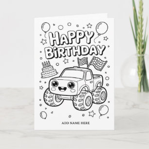 DIY-Malvorlage gefaltete Monster-Truck-Geburtstags Karte