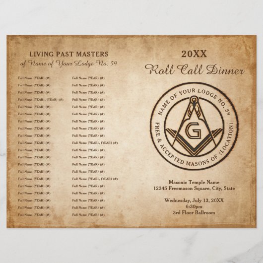 DIY Masonic Program Template Freemason Stationery (Vorderseite)