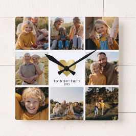 DIY Modern Family Foto Collage Gold Herz Quadratische Wanduhr