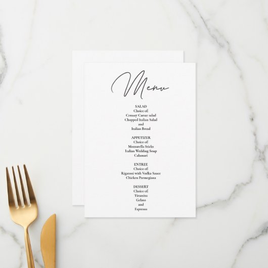 DIY Modern Minimalistisch Dinner Menükarte (Vorderseite/Rückseite Beispiel)