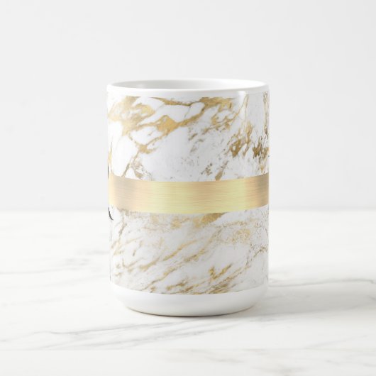 DIY Monogram Black Text, White & Gold Marmor Kaffeetasse (Mittel)