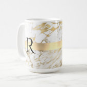 DIY Monogram Black Text, White & Gold Marmor Kaffeetasse (Vorderseite Links)