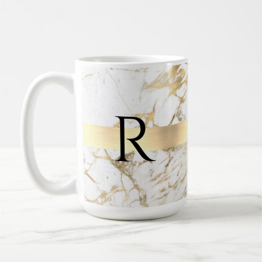 DIY Monogram Black Text, White & Gold Marmor Kaffeetasse (Links)