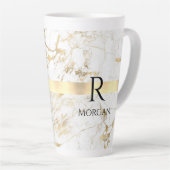 DIY Monogram Black Text, White & Gold Marmor Milchtasse (Rechte Ecke)