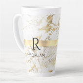 DIY Monogram Black Text, White & Gold Marmor Milchtasse (Linke Ecke)