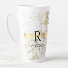 DIY Monogram Black Text, White & Gold Marmor Milchtasse