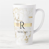 DIY Monogram Black Text, White & Gold Marmor Milchtasse (Rechts)