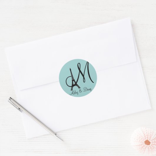 DIY Monogram Eiffelturm Runder Aufkleber (Umschlag)