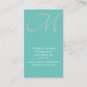 DIY Monogram, elegant, schwarz Marmor und Aquamari Visitenkarte (Rückseite)