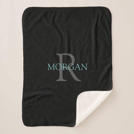DIY Monogram Name Aquamarin & Dunkelgrau Text, Sch Sherpadecke (Vorderseite)
