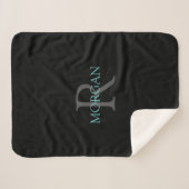 DIY Monogram Name Aquamarin & Dunkelgrau Text, Sch Sherpadecke (Vorderseite (Horizontal))