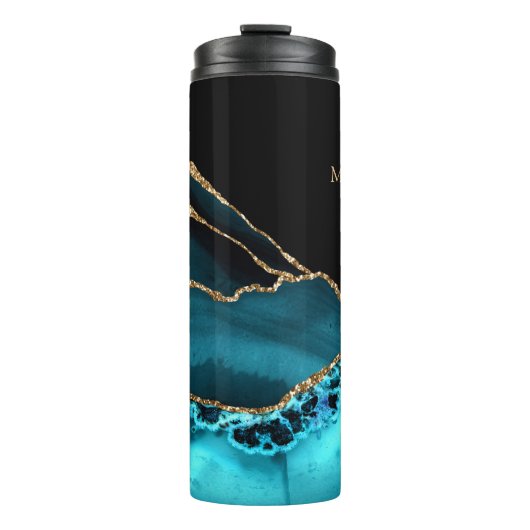 DIY Monogram & Name, Black Gold & Aquamarin Agate, Thermosbecher (Vorderseite)