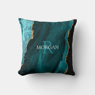 DIY Monogram & Name, Black Gold & Teal Agate Kissen