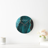 DIY Monogram & Name, Black Gold & Teal Agate Runde Wanduhr (Zuhause)
