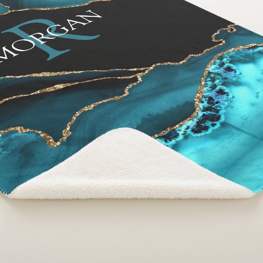 DIY Monogram & Name, Black Gold & Teal Agate Sherpadecke (3/4)