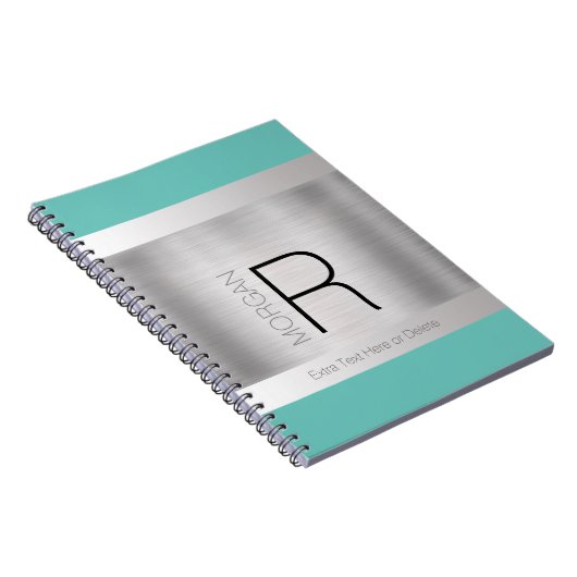 DIY Monogram Name Black Grey Teal, Brushed Silver Notizblock (Rechte Seite)