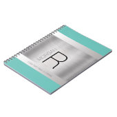 DIY Monogram Name Black Grey Teal, Brushed Silver Notizblock (Linke Seite)
