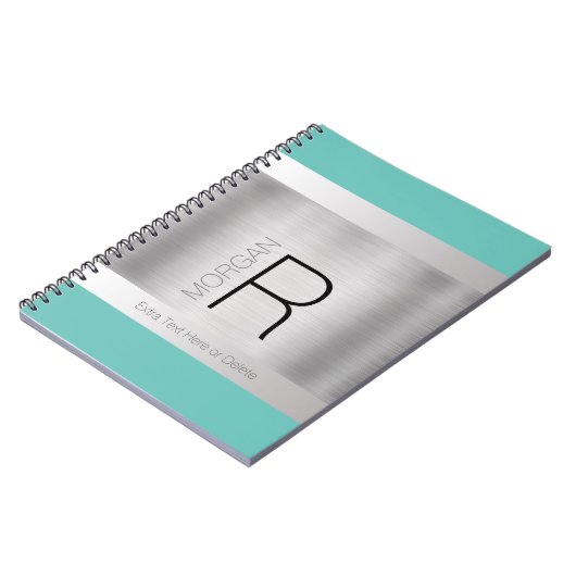 DIY Monogram Name Black Grey Teal, Brushed Silver Notizblock (Linke Seite)