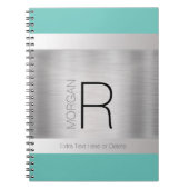 DIY Monogram Name Black Grey Teal, Brushed Silver Notizblock (Vorderseite)