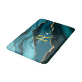 DIY Monogram/Name Gold/Weiß, Schwarz/Aquamarin Aga Badematte (Schrägansicht)