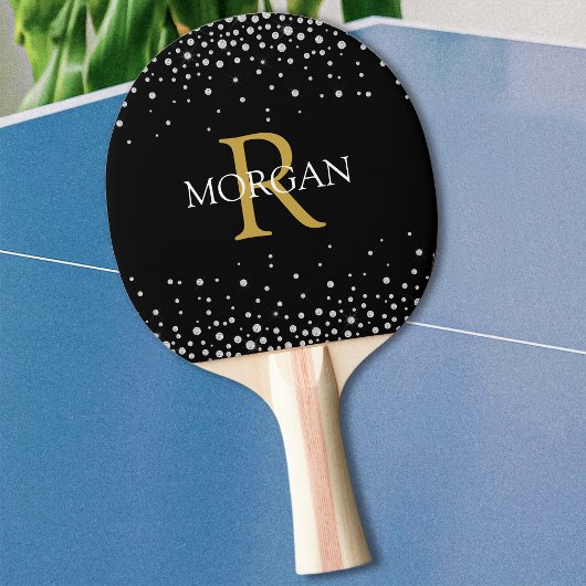 DIY Monogram & Name Gold & White, Diamanten, Black Tischtennis Schläger