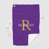 DIY Monogram & Name, Gold/White Text, Royal Lila Golfhandtuch (Insitu)