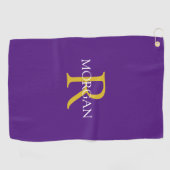 DIY Monogram & Name, Gold/White Text, Royal Lila Golfhandtuch (Horizontal)