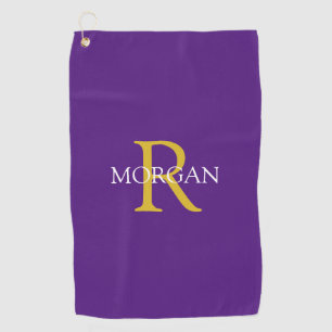 DIY Monogram & Name, Gold/White Text, Royal Lila Golfhandtuch
